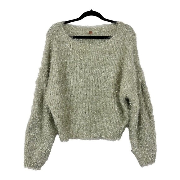 Free People Sweaters - Free People One Size M Delaney Silver Metallic Eyelash Fuzzy Pullover Sweater